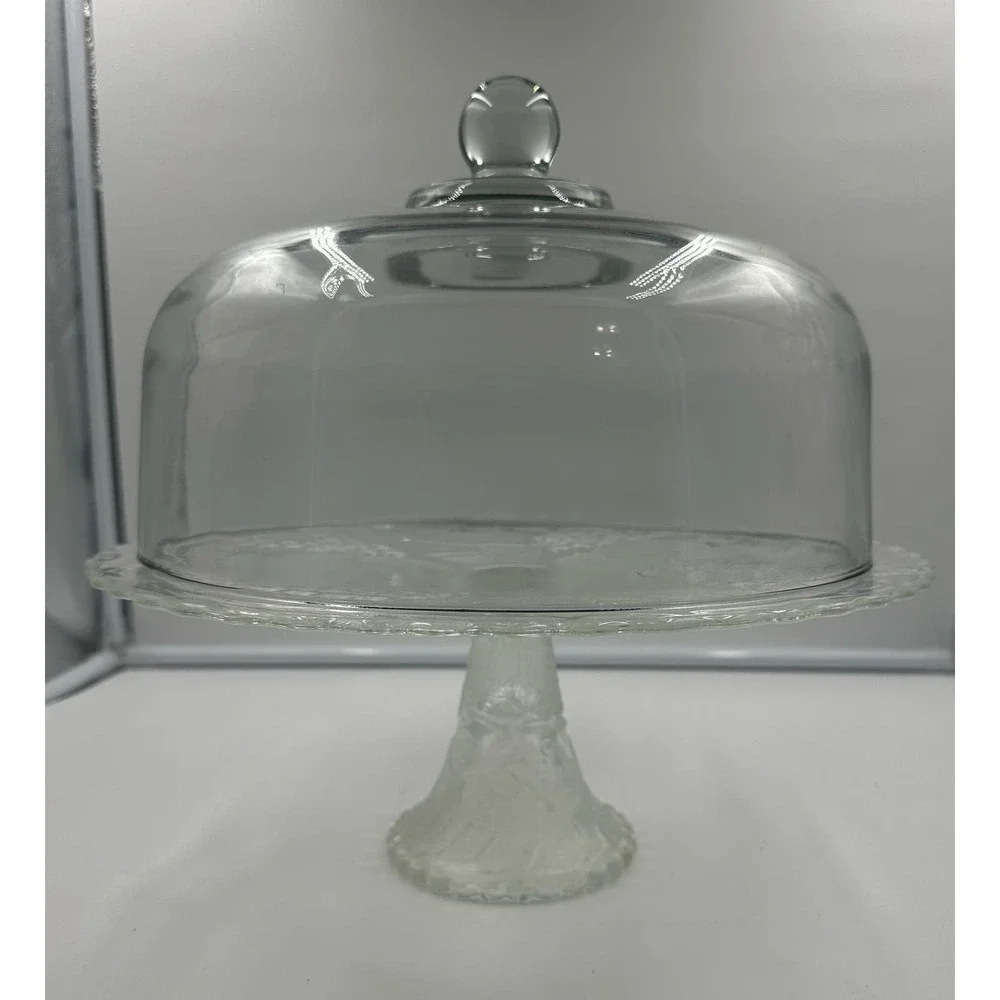Vintage Pedestal Glass Cake Stand with Dome Holds 12